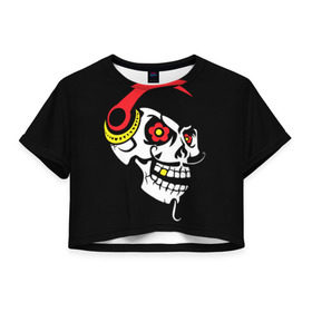 Женская футболка 3D укороченная с принтом Мексиканский череп в городе Новоалтайск, 100% полиэстер | круглая горловина, длина футболки до линии талии, рукава с отворотами | 