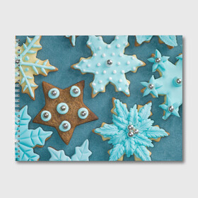 Альбом для рисования с принтом Новогоднее печенье в городе Новоалтайск, 100% бумага
 | матовая бумага, плотность 200 мг. | зима | новый год | печенье | сладости | снег