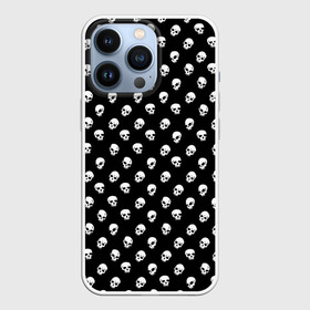 Чехол для iPhone 13 Pro с принтом Белые черепа на черном фоне в городе Новоалтайск,  |  | Тематика изображения на принте: белый горох | белый горошек | маленькие черепа | череп | черный фон