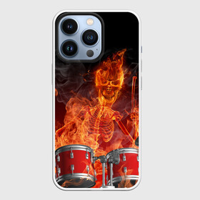 Чехол для iPhone 13 Pro с принтом Огненный скелет в городе Новоалтайск,  |  | арт | дум | иллюзия | краска | лучи | огонь | пламя | прикольные | свет | текстуры