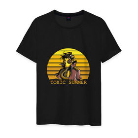 Мужская футболка хлопок с принтом Toxic Summer в городе Новоалтайск, 100% хлопок | прямой крой, круглый вырез горловины, длина до линии бедер, слегка спущенное плечо. | газ | желтый | кислота | опасно | рисунок | солнце | токсично | человек