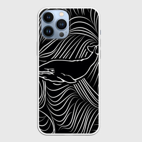 Чехол для iPhone 13 Pro Max с принтом Кит в морской пучине в городе Новоалтайск,  |  | Тематика изображения на принте: арт | белый | волна | волны | кит | классно | круто | линия | море | рисунок | черный | черта