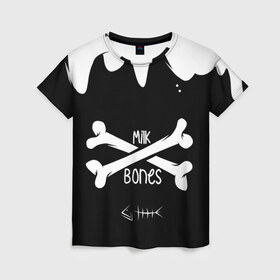 Женская футболка 3D с принтом Milk Bones (Молочные Кости) в городе Новоалтайск, 100% полиэфир ( синтетическое хлопкоподобное полотно) | прямой крой, круглый вырез горловины, длина до линии бедер | milbo | mkbn