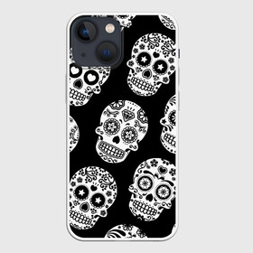 Чехол для iPhone 13 mini с принтом Черепа в городе Новоалтайск,  |  | Тематика изображения на принте: день мертвых | мексика | паттерн | традция | узоры | цветы | черно белый | черный