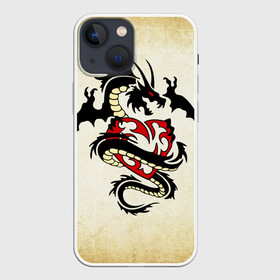 Чехол для iPhone 13 mini с принтом Покоритель сердец в городе Новоалтайск,  |  | dragon | дракон | дракоша | змей | когти | крылья | монстр | огонь | пламя | рога | тату | татуировка | трайбл | чешуя | чудовище | шипы