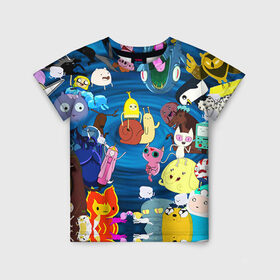 Детская футболка 3D с принтом Adventure Time 1 в городе Новоалтайск, 100% гипоаллергенный полиэфир | прямой крой, круглый вырез горловины, длина до линии бедер, чуть спущенное плечо, ткань немного тянется | Тематика изображения на принте: adventure time | bubblegum | dog | finn | jake | marcelline | время приключений | джейк и финн | марселин | пупырка