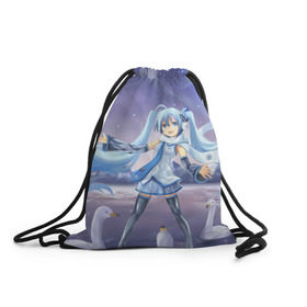 Рюкзак-мешок 3D с принтом Yuki Miku в городе Новоалтайск, 100% полиэстер | плотность ткани — 200 г/м2, размер — 35 х 45 см; лямки — толстые шнурки, застежка на шнуровке, без карманов и подкладки | Тематика изображения на принте: аниме