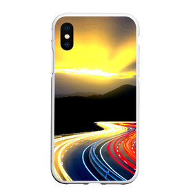 Чехол для iPhone XS Max матовый с принтом Ночная дорога в городе Новоалтайск, Силикон | Область печати: задняя сторона чехла, без боковых панелей | ночь | огни | путешествие | трасса | уличный | шоссе