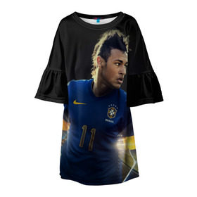 Детское платье 3D с принтом Neymar в городе Новоалтайск, 100% полиэстер | прямой силуэт, чуть расширенный к низу. Круглая горловина, на рукавах — воланы | Тематика изображения на принте: барселона | бразилия | неймар | футбол | футболист