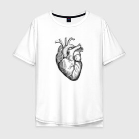 Мужская футболка хлопок Oversize с принтом Heart в городе Новоалтайск, 100% хлопок | свободный крой, круглый ворот, “спинка” длиннее передней части | вектор | карандаш | кардиология | кровь | мышца | орган | пульс | рисунок | сердце | черный