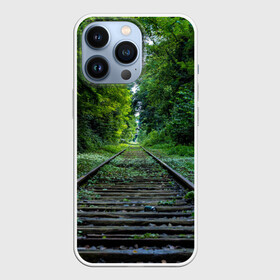 Чехол для iPhone 13 Pro с принтом Лес в городе Новоалтайск,  |  | Тематика изображения на принте: forest | деревья | дорога | зелень | лес | рельсы | сосны | тайга
