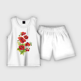 Детская пижама с шортами хлопок с принтом Маки в городе Новоалтайск,  |  | embroidery | flowers | poppies | red | wild | вышивка | красные | маки | полевые | цветы