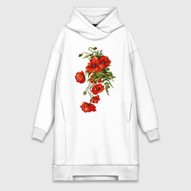 Платье-худи хлопок с принтом Маки в городе Новоалтайск,  |  | embroidery | flowers | poppies | red | wild | вышивка | красные | маки | полевые | цветы