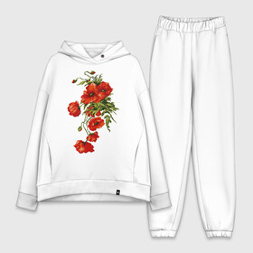 Женский костюм хлопок Oversize с принтом Маки в городе Новоалтайск,  |  | embroidery | flowers | poppies | red | wild | вышивка | красные | маки | полевые | цветы