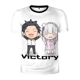 Мужская футболка 3D спортивная с принтом Re:ZERO VICTORY! в городе Новоалтайск, 100% полиэстер с улучшенными характеристиками | приталенный силуэт, круглая горловина, широкие плечи, сужается к линии бедра | Тематика изображения на принте: emilia | natsuki | re:zero | re:zero kara hajimeru isekai seikatsu | subaru | victory