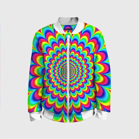 Детский бомбер 3D с принтом Psychedelic в городе Новоалтайск, 100% полиэстер | застегивается на молнию, по бокам два кармана без застежек, мягкие манжеты, по низу бомбера и на воротнике — эластичная резинка | круги | радужный | разоцветный | яркий