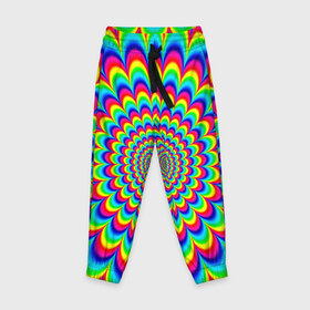 Детские брюки 3D с принтом Psychedelic в городе Новоалтайск, 100% полиэстер | манжеты по низу, эластичный пояс регулируется шнурком, по бокам два кармана без застежек, внутренняя часть кармана из мелкой сетки | Тематика изображения на принте: круги | радужный | разоцветный | яркий