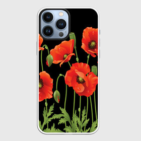 Чехол для iPhone 13 Pro Max с принтом Маки в городе Новоалтайск,  |  | Тематика изображения на принте: field | flowers | meadow | poppies | red | white | белые | красные | луг | маки | поле | полевые | цветы