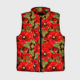 Женский жилет утепленный 3D с принтом Маки в городе Новоалтайск,  |  | flowers | poppies | red | wild | красные | мак | маки | полевые | цветы