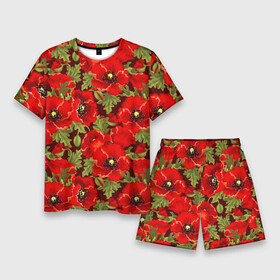 Мужской костюм с шортами 3D с принтом Маки в городе Новоалтайск,  |  | flowers | poppies | red | wild | красные | мак | маки | полевые | цветы