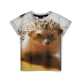 Детская футболка 3D с принтом Ежик 4 в городе Новоалтайск, 100% гипоаллергенный полиэфир | прямой крой, круглый вырез горловины, длина до линии бедер, чуть спущенное плечо, ткань немного тянется | Тематика изображения на принте: еж | ежик | животные