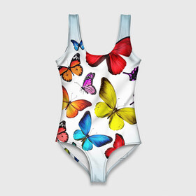 Купальник-боди 3D с принтом Butterflies в городе Новоалтайск, 82% полиэстер, 18% эластан | Круглая горловина, круглый вырез на спине | бабочки | белый | картинка | лето | природа | рисунок | розовый | цвета