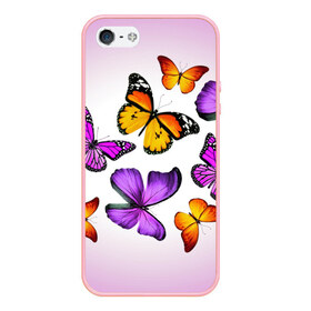 Чехол для iPhone 5/5S матовый с принтом Butterflies в городе Новоалтайск, Силикон | Область печати: задняя сторона чехла, без боковых панелей | Тематика изображения на принте: бабочки | белый | картинка | лето | природа | рисунок | розовый | цвета