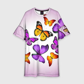 Детское платье 3D с принтом Butterflies в городе Новоалтайск, 100% полиэстер | прямой силуэт, чуть расширенный к низу. Круглая горловина, на рукавах — воланы | бабочки | белый | картинка | лето | природа | рисунок | розовый | цвета