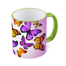 Кружка 3D с принтом Butterflies в городе Новоалтайск, керамика | ёмкость 330 мл | бабочки | белый | картинка | лето | природа | рисунок | розовый | цвета