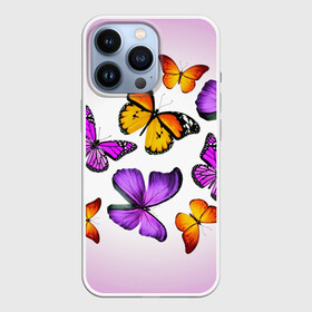Чехол для iPhone 13 Pro с принтом Butterflies в городе Новоалтайск,  |  | Тематика изображения на принте: бабочки | белый | картинка | лето | природа | рисунок | розовый | цвета