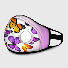 Маска из неопрена с принтом Butterflies в городе Новоалтайск, неопрен 100% | Форма огибающая нос. Резинки для ушей с дополнительной резинкой на затылке. Клапан для выдоха для активного дыхания при занятиях спортом. Эластичный материал маски и окантовки для лучшего растяжения и прилегания маски.  | бабочки | белый | картинка | лето | природа | рисунок | розовый | цвета