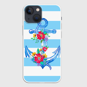 Чехол для iPhone 13 mini с принтом Якорь в городе Новоалтайск,  |  | белый | верёвка | вода | корабль | красный | море | песок | пляж | синий | цвет | цветы | якорь