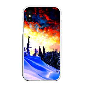 Чехол для iPhone XS Max матовый с принтом Зимний лес в городе Новоалтайск, Силикон | Область печати: задняя сторона чехла, без боковых панелей | вечер | закат | зима | лес | снег