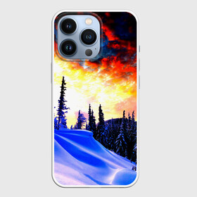 Чехол для iPhone 13 Pro с принтом Зимний лес в городе Новоалтайск,  |  | вечер | закат | зима | лес | снег