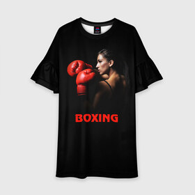 Детское платье 3D с принтом BOXING в городе Новоалтайск, 100% полиэстер | прямой силуэт, чуть расширенный к низу. Круглая горловина, на рукавах — воланы | бокс. box | боксёр | боксёрские перчатки | единоборства | спорт