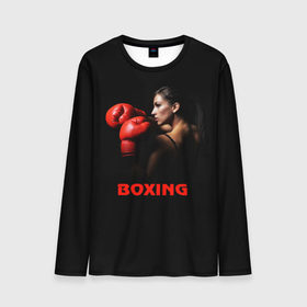 Мужской лонгслив 3D с принтом BOXING в городе Новоалтайск, 100% полиэстер | длинные рукава, круглый вырез горловины, полуприлегающий силуэт | бокс. box | боксёр | боксёрские перчатки | единоборства | спорт