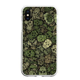 Чехол для iPhone XS Max матовый Камуфляж (Мексиканские черепа): в городе Новоалтайск, Силикон | Область печати: задняя сторона чехла, без боковых панелей | sugar skull | мексика | паттерн | сахарный череп | скелет