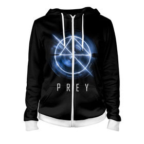 Женская толстовка 3D на молнии с принтом Prey в городе Новоалтайск, 100% полиэстер | длина до линии бедра, манжеты и пояс оформлены мягкой тканевой резинкой, двухслойный капюшон со шнурком для регулировки, спереди молния, по бокам два кармана | prey | игра | космос