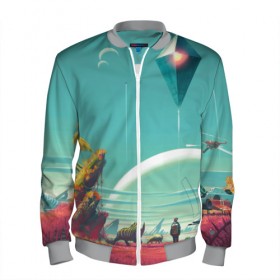 Мужской бомбер 3D с принтом No Man`s Sky в городе Новоалтайск, 100% полиэстер | застегивается на молнию, по бокам два кармана без застежек, по низу бомбера и на воротнике - эластичная резинка | Тематика изображения на принте: 