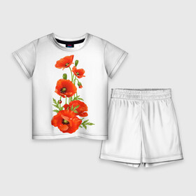 Детский костюм с шортами 3D с принтом Маки в городе Новоалтайск,  |  | field | flowers | poppies | poppy | red | wild | красные | мак | маки | поле | полевые | цветы