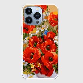 Чехол для iPhone 13 Pro с принтом Маки в городе Новоалтайск,  |  | Тематика изображения на принте: art | daisy | drawing | field | flowers | poppies | poppy | red | white | арт | белые | красные | мак | маки | полевые | рисунок | ромашки | цветы