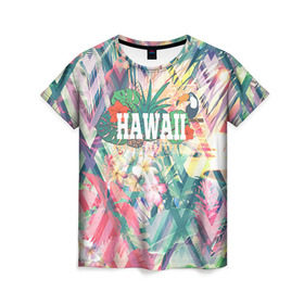 Женская футболка 3D с принтом HAWAII 5 в городе Новоалтайск, 100% полиэфир ( синтетическое хлопкоподобное полотно) | прямой крой, круглый вырез горловины, длина до линии бедер | hawaii | гаваи | лето | океан | отдых | пальмы | пляж | серф
