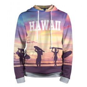 Мужская толстовка 3D с принтом HAWAII 3 в городе Новоалтайск, 100% полиэстер | двухслойный капюшон со шнурком для регулировки, мягкие манжеты на рукавах и по низу толстовки, спереди карман-кенгуру с мягким внутренним слоем. | hawaii | гаваи | лето | океан | отдых | пальмы | пляж | серф