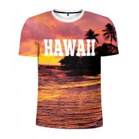 Мужская футболка 3D спортивная с принтом HAWAII 2 в городе Новоалтайск, 100% полиэстер с улучшенными характеристиками | приталенный силуэт, круглая горловина, широкие плечи, сужается к линии бедра | hawaii | гаваи | лето | океан | отдых | пальмы | пляж | серф