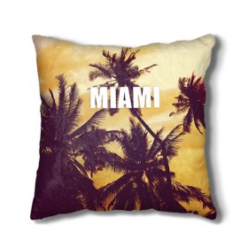 Подушка 3D с принтом MIAMI в городе Новоалтайск, наволочка – 100% полиэстер, наполнитель – холлофайбер (легкий наполнитель, не вызывает аллергию). | состоит из подушки и наволочки. Наволочка на молнии, легко снимается для стирки | miami | лето | майами | маями | океан | отдых | пальмы | пляж | серф