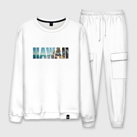 Мужской костюм хлопок с принтом HAWAII 8 в городе Новоалтайск, 100% хлопок | на свитшоте круглая горловина, мягкая резинка по низу. Брюки заужены к низу, на них два вида карманов: два “обычных” по бокам и два объемных, с клапанами, расположенные ниже линии бедра. Брюки с мягкой трикотажной резинкой на поясе и по низу штанин. В поясе для дополнительного комфорта — широкие завязки | Тематика изображения на принте: hawaii | гаваи | лето | море | океан | пальмы | пляж | серф
