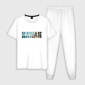 Мужская пижама хлопок с принтом HAWAII 8 в городе Новоалтайск, 100% хлопок | брюки и футболка прямого кроя, без карманов, на брюках мягкая резинка на поясе и по низу штанин
 | hawaii | гаваи | лето | море | океан | пальмы | пляж | серф
