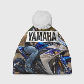 Шапка 3D c помпоном с принтом Yamaha 2 в городе Новоалтайск, 100% полиэстер | универсальный размер, печать по всей поверхности изделия | yamaha