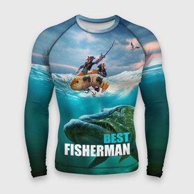 Мужской рашгард 3D с принтом Лучший рыбак в городе Новоалтайск,  |  | best fisherman | danger | deep | fish | fishermen | fishing | predator | river | sea | sky | water | вода | глубина | лучший | море | небо | опасность | река | рыба | рыбак | рыбаки | рыбалка | хищник