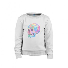 Детский свитшот хлопок с принтом Psychedelic skull в городе Новоалтайск, 100% хлопок | круглый вырез горловины, эластичные манжеты, пояс и воротник | пиксельный | разноцветный | точечный | череп
